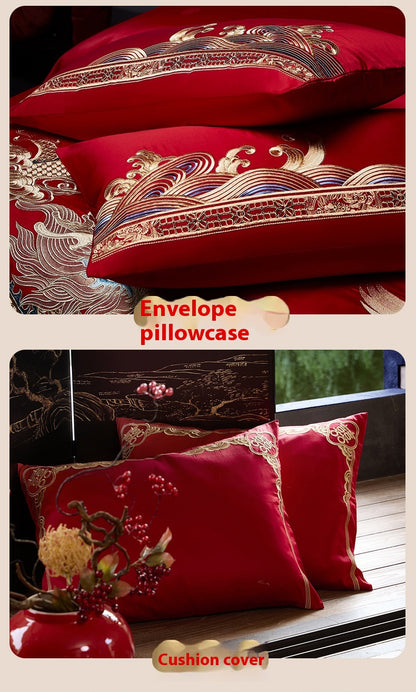 Luxury Cotton Wedding Bedding Set 4-Piece Embroidered Quilt Cover