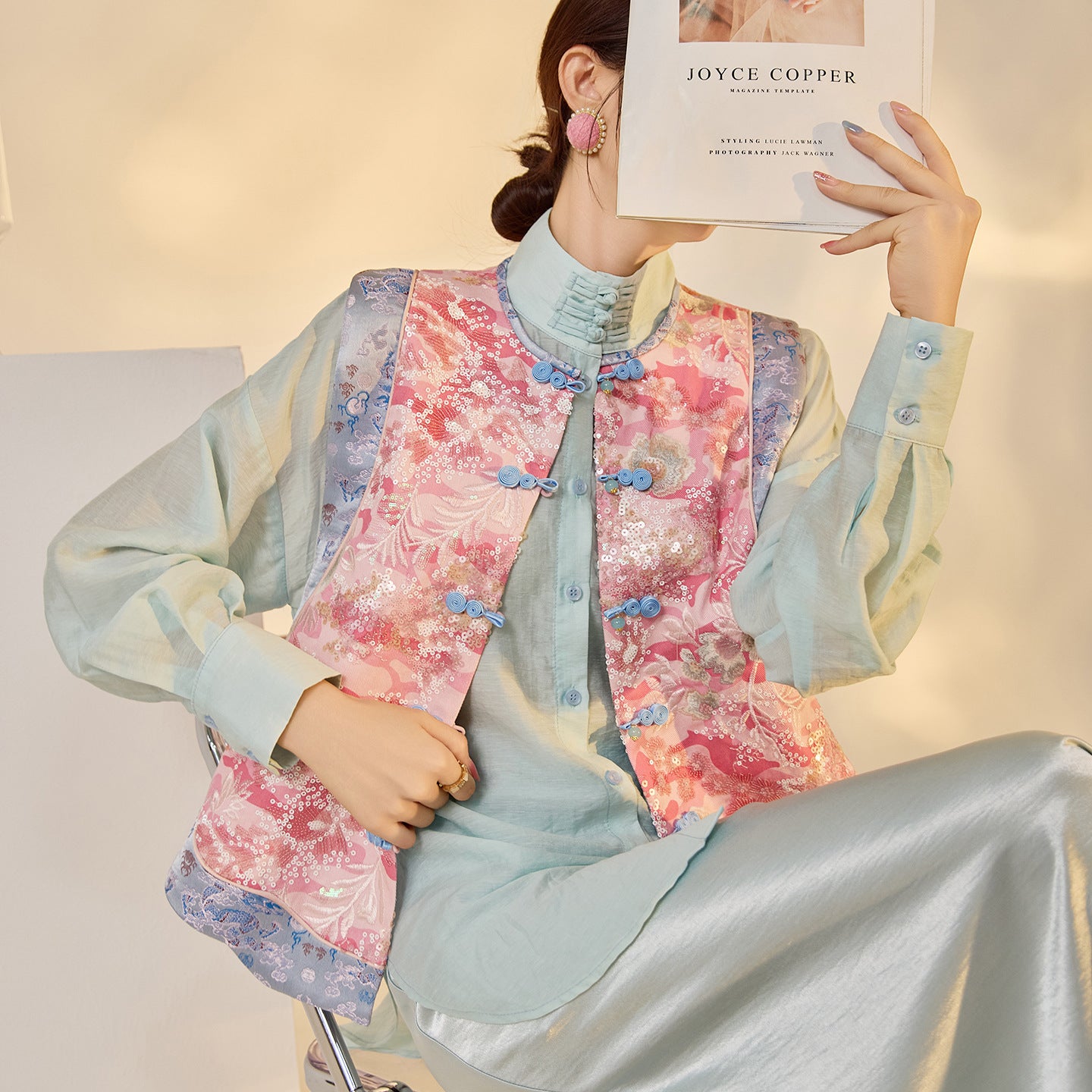 Jacquard Sequin Tank Top – Elegant National Style Women's Wear