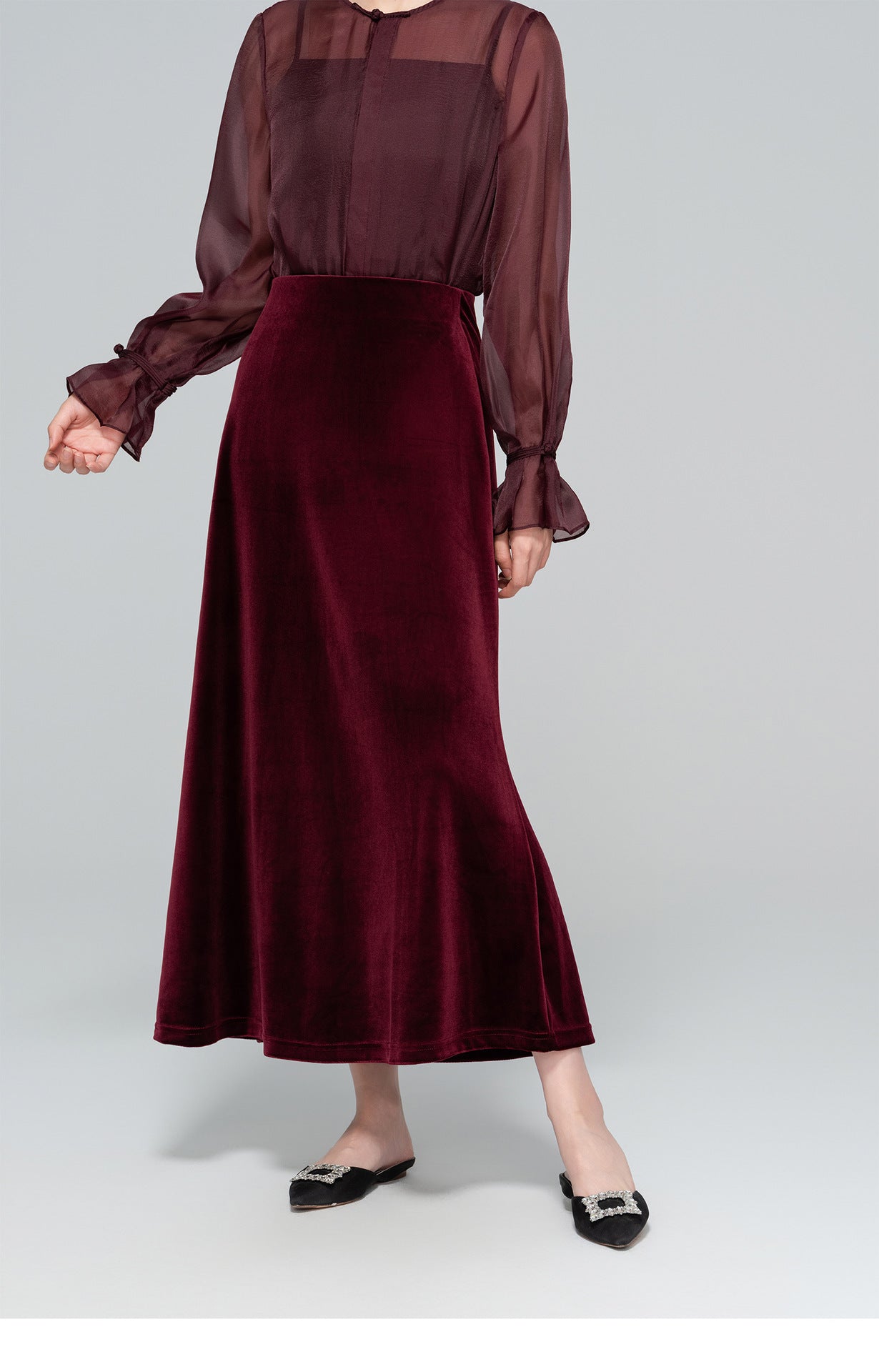 Autumn Velvet Midi Skirt for Women, Elegant Slimming Design