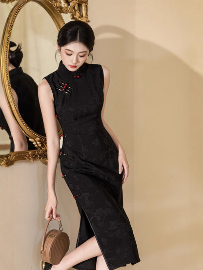 Improved Chinese Sleeveless Cheongsam – Elegant Autumn Fashion