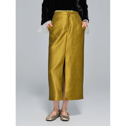 Slimming High-Waist Midi Skirt with Side Split for Women