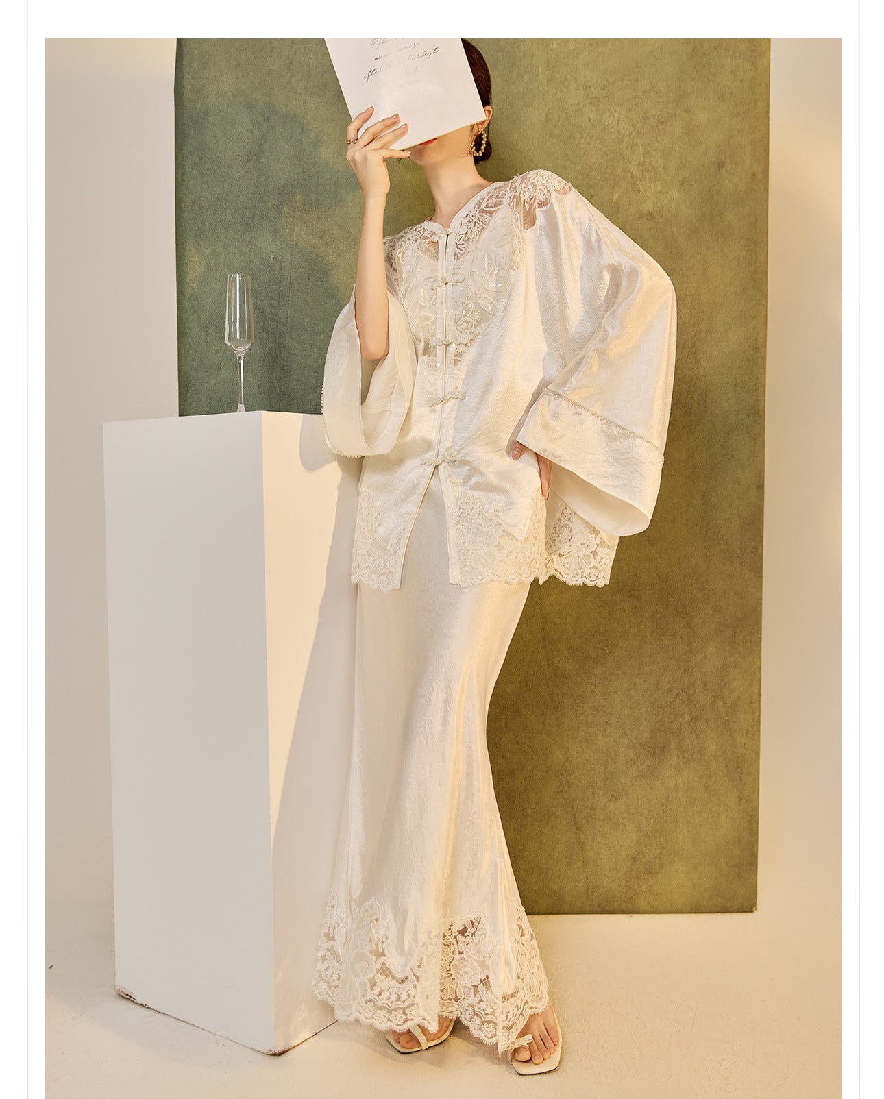 New Chinese Style Embroidered Jacket Skirt Set | Heavy Bead Lace Patchwork