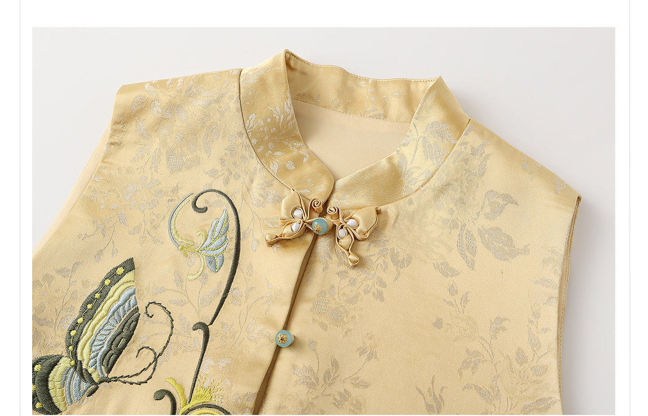 High-End Embroidery Stand Collar Vest & Jacquard Mermaid Skirt