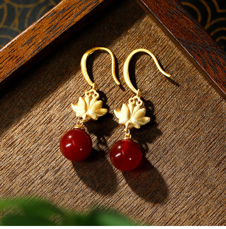 Lotus Chalcedony Earrings | New Chinese Style Hanfu Cheongsam Good Luck Accessory