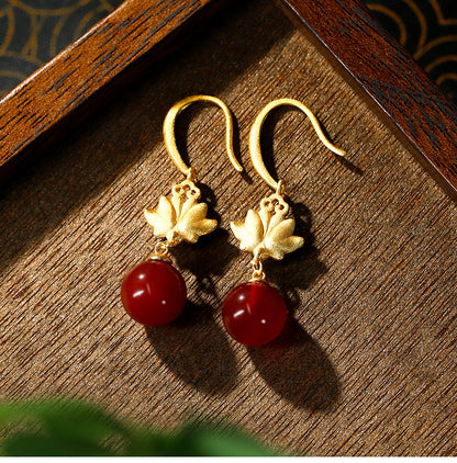 Lotus Chalcedony Earrings | New Chinese Style Hanfu Cheongsam Good Luck Accessory