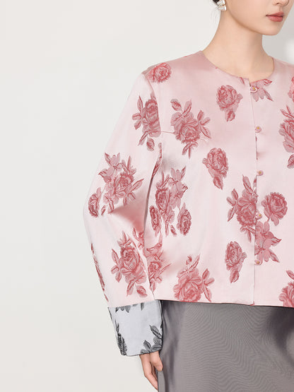 2026 Spring Summer Satin Jacquard Elegant Jacket for Women