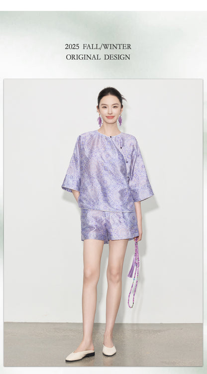 Chinese Style Asymmetrical Shirt & Shorts Set New Summer Casual Outfit
