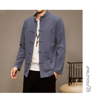 Men’s Chinese Style Cotton Linen Tang Shirt Long Sleeve Casual Retro