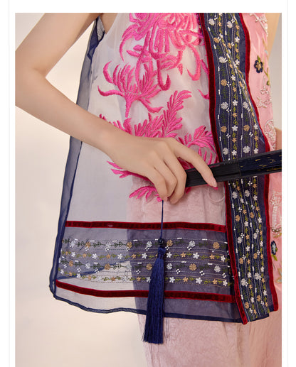2026 New Chinese Embroidered Colorblock Mulberry Silk Vest Top