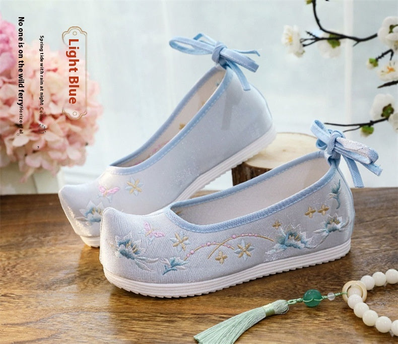 Hanfu Compatible Shoes — Inner Lift Embroidered High Heels for Women