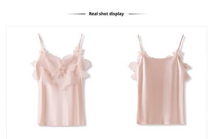 New Chinese Style Beaded Floral Acetate Top | Elegant Short Camisole