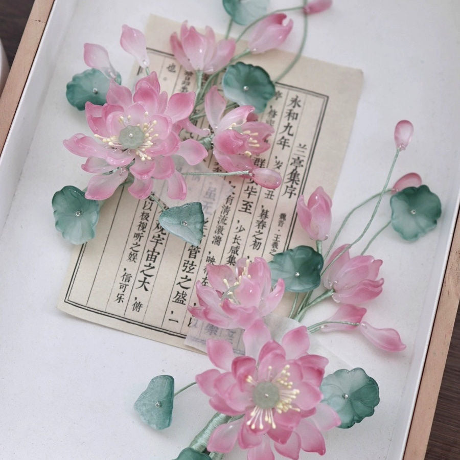 Lotus Flower Hair Clips New Chinese Style Hanfu Cheongsam Accessories