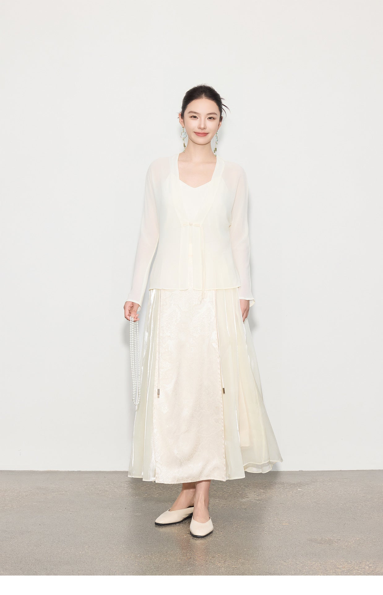 Chic Long Patchwork Mesh Skirt with Design Details