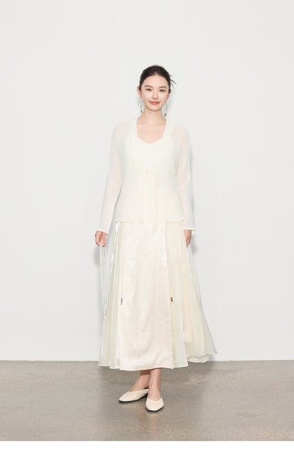 Chic Long Patchwork Mesh Skirt with Design Details