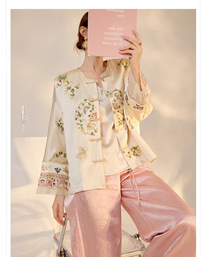 2026 Autumn New Chinese Style Printed Embroidered Acetate Coat for Women