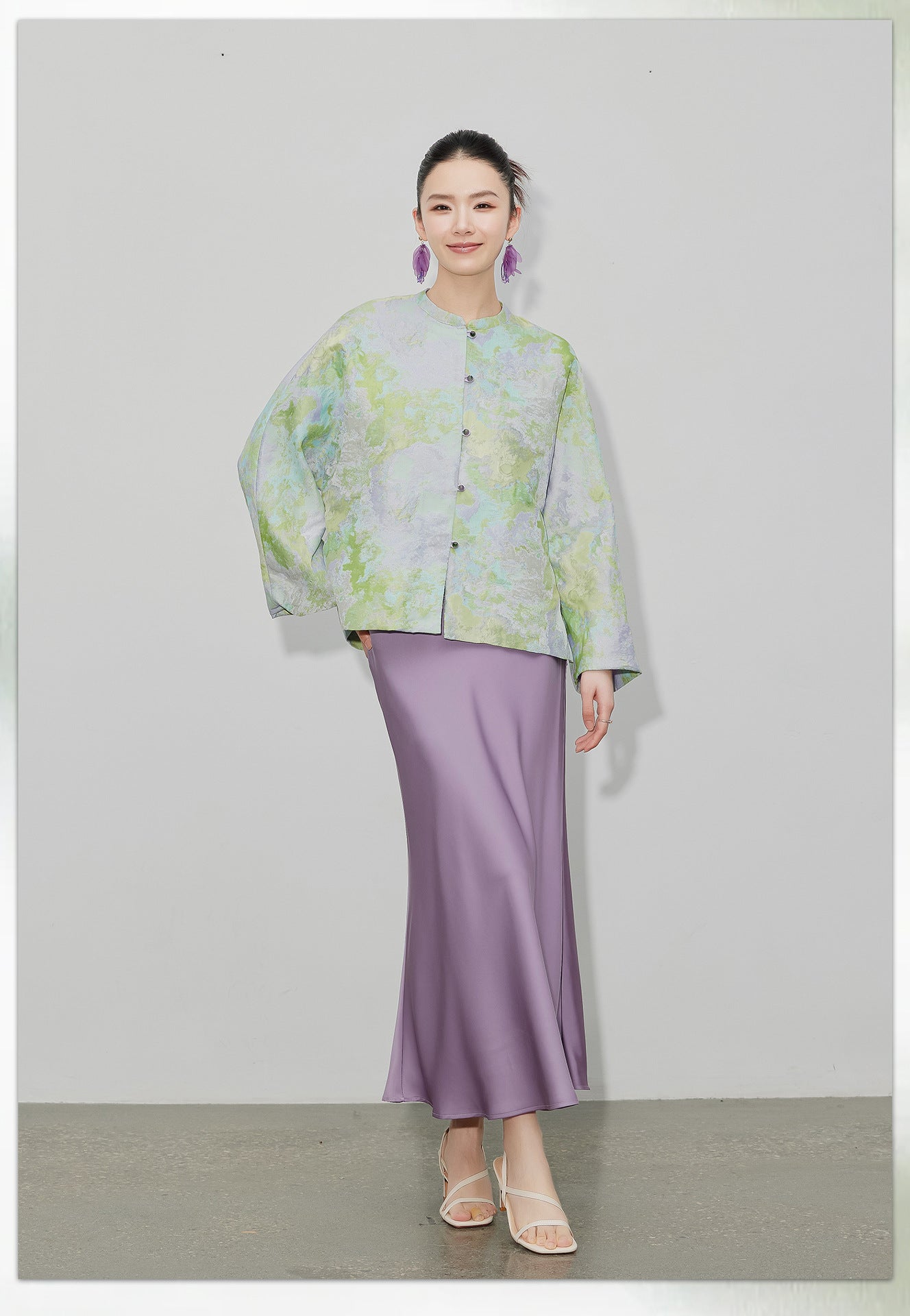 Purple Gradient Jacquard Shirt Jacket for Women