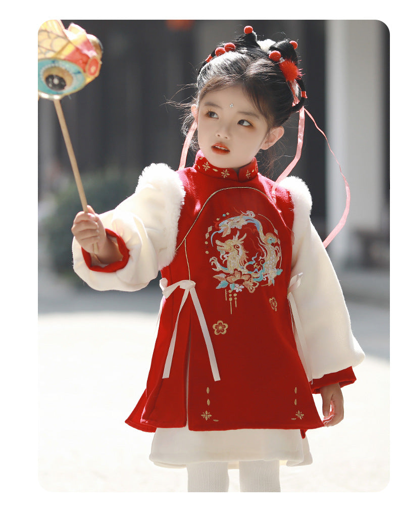 Girls’ Winter Hanfu Qipao | Padded Chinese Tang Suit New Year Dress