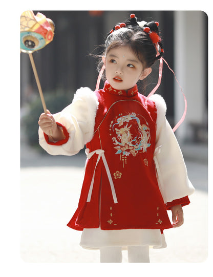 Girls’ Winter Hanfu Qipao | Padded Chinese Tang Suit New Year Dress