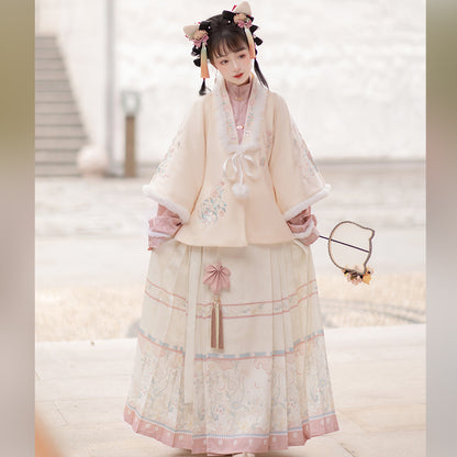 Trees of Sea Women Ming Hanfu Set: Embroidered Stand Collar Jacket & Horse Face Skirt New Year