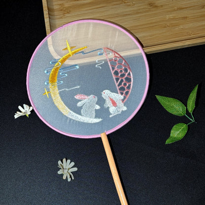 Handmade Chinese Round Fan — Summer Hanfu Cheongsam Embroidered Fan