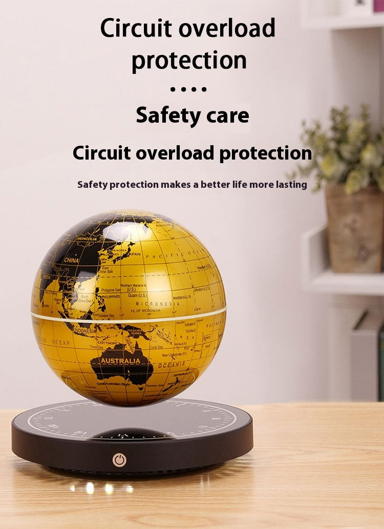 Levitating Globe Clock Night Light Gold Base Colorful Desk Lamp