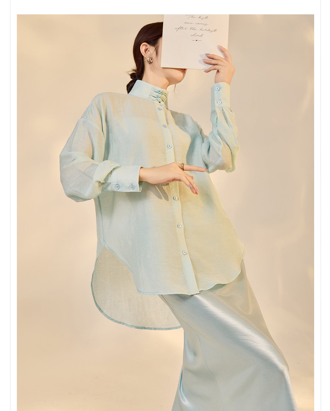 Autumn Button-Up Stand Collar National Style Top & Skirt Set