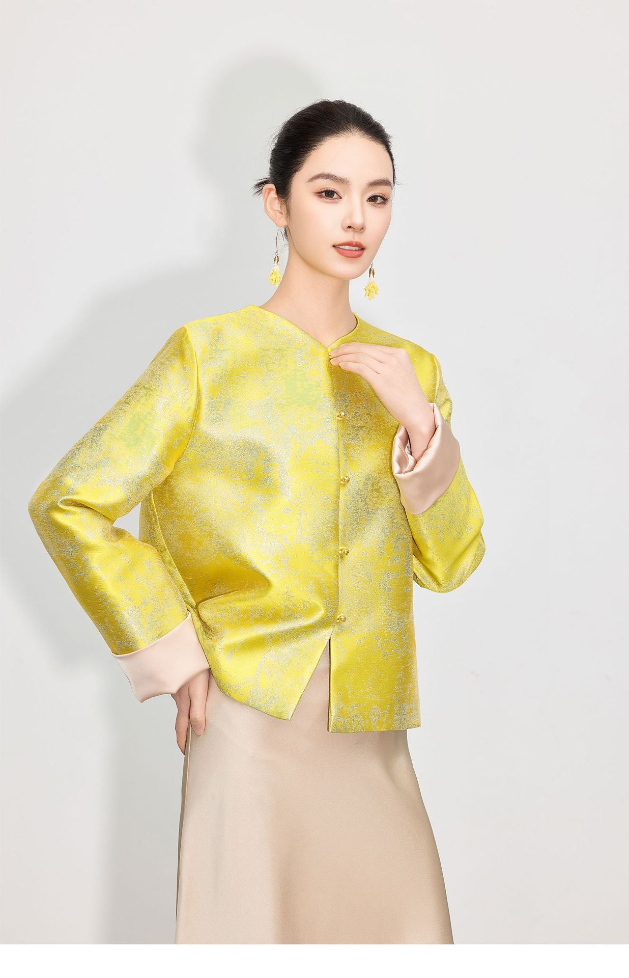 High-End Stylish Jacquard Tang Suit Inspired Top