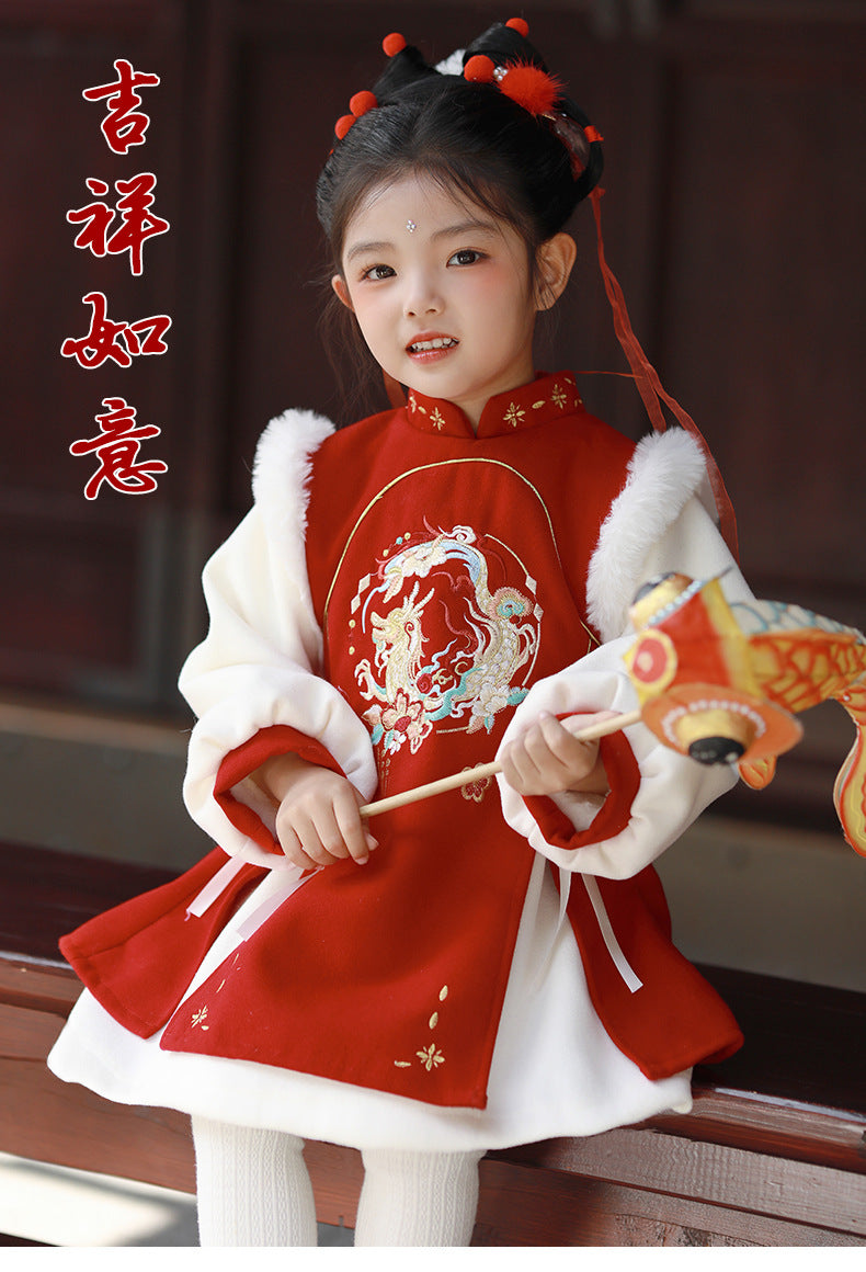 Girls’ Winter Hanfu Qipao | Padded Chinese Tang Suit New Year Dress