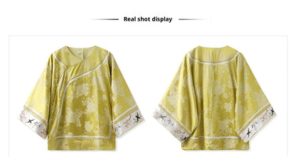 Elegant Yellow Jacquard Rayon Shirt New Chinese Style Top 2026