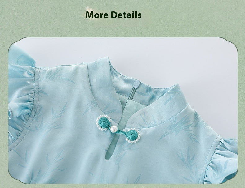 Children’s Chinese Summer Set — Shirt Top & Loose Wide-Leg Pants