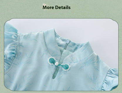 Children’s Chinese Summer Set — Shirt Top & Loose Wide-Leg Pants