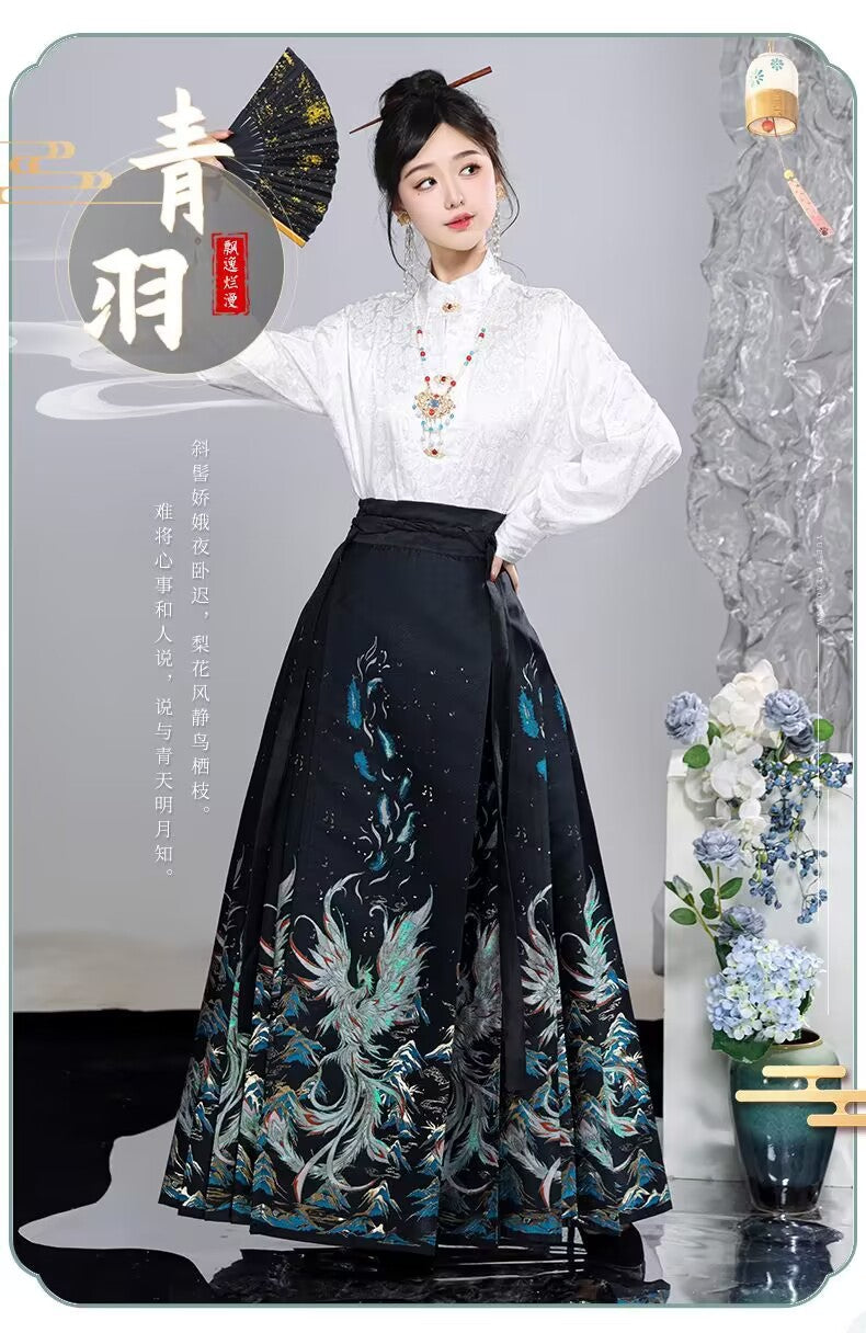 Ming Dynasty Hanfu Set — High Collar Shirt and Horse Face Skirt
