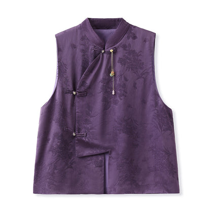 2026New Chinese Style Super Beautiful Purple Printed Rayon Vest and Skirt Early Autumn Set for Women