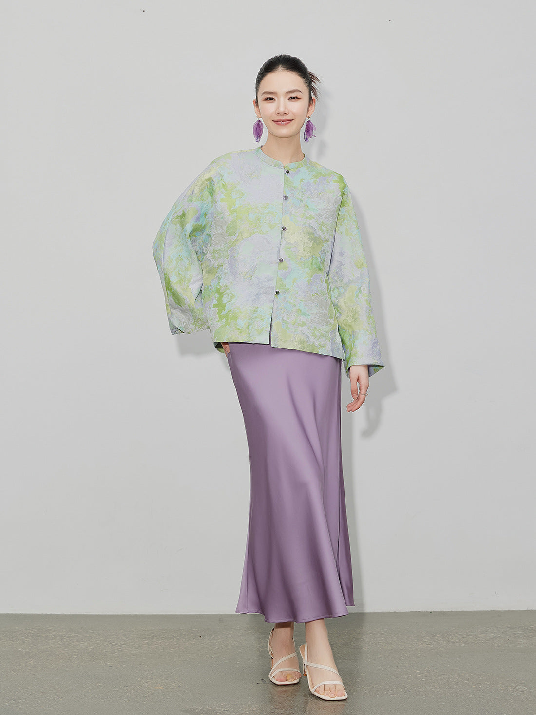 Purple Gradient Jacquard Shirt Jacket for Women