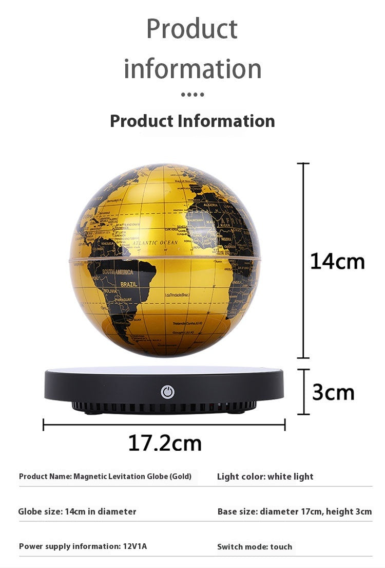 Levitating Globe Clock Night Light Gold Base Colorful Desk Lamp