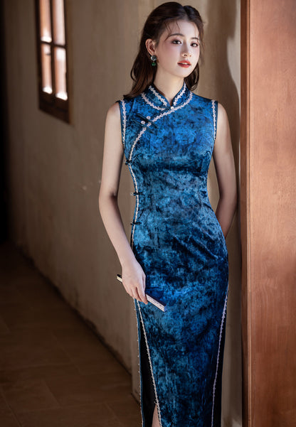 New Chinese Style Cheongsam – Blue Elegant Daily Dress