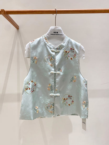 Jacquard Embroidered Stand Collar Vest