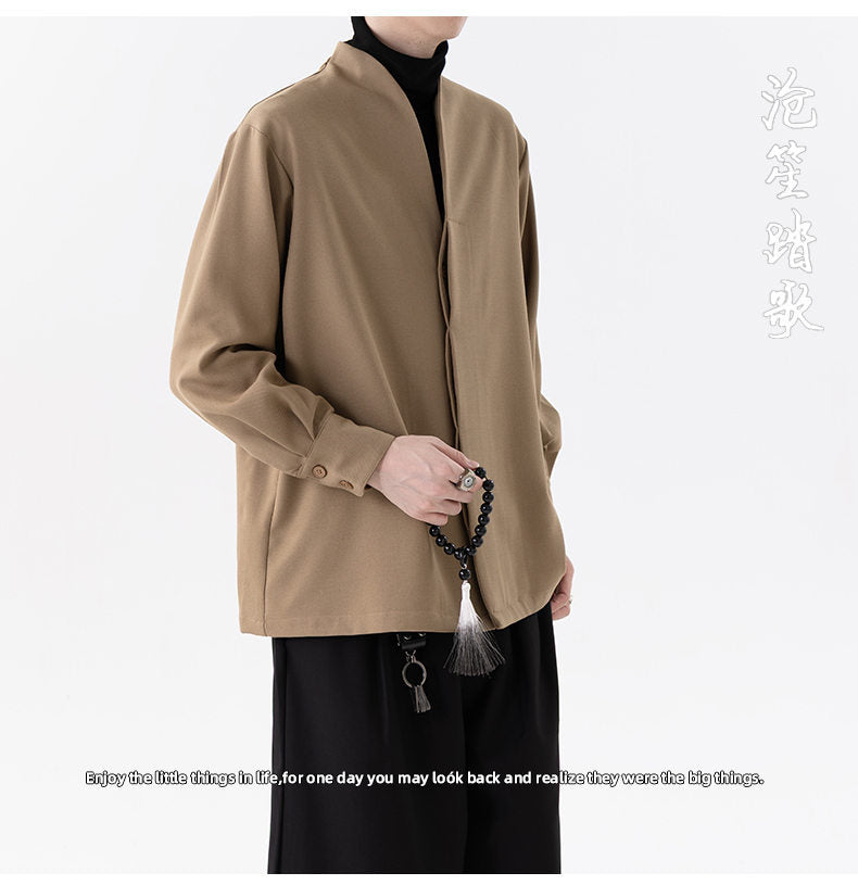 Mens Chinese Style Autumn Trendy Long Sleeve Casual Shirt Jacket