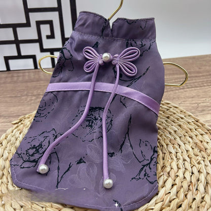 New Chinese Style Pet Cheongsam Embroidered Dress for Small Dogs