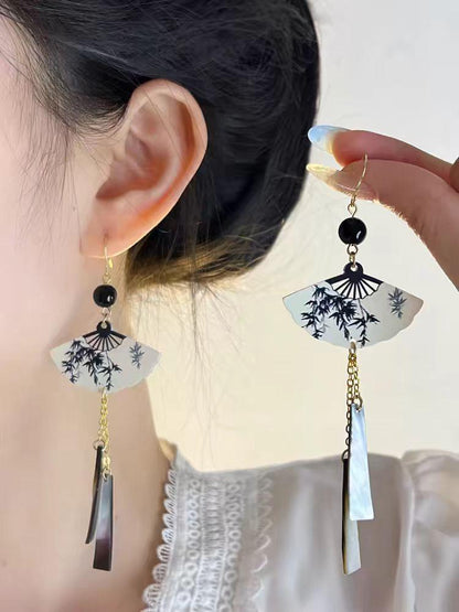 Ancient Style Fan Earrings | Elegant Chinese Niche Personality Jewelry for Women