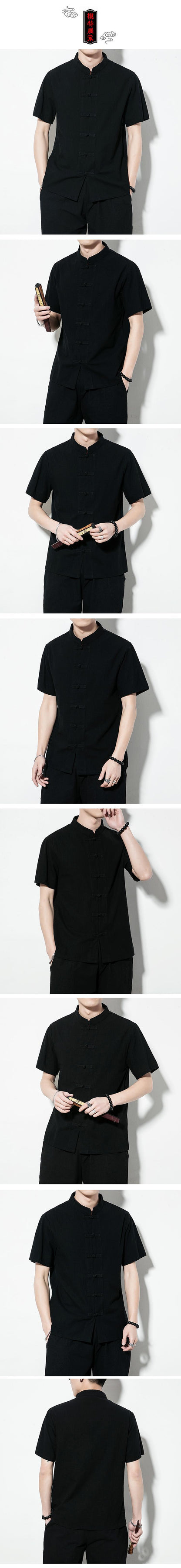 Summer Chinese Style Men’s Shirt — Linen Tang Suit Retro Short Sleeve