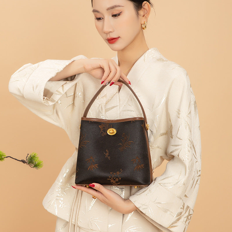 Vintage Xiangyun Silk Handbag — Real Mulberry Silk Bucket Bag for Women