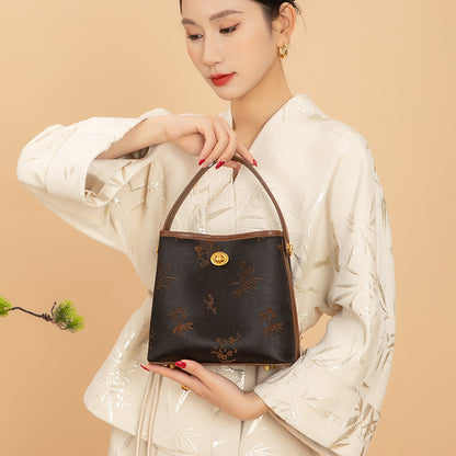 Vintage Xiangyun Silk Handbag — Real Mulberry Silk Bucket Bag for Women