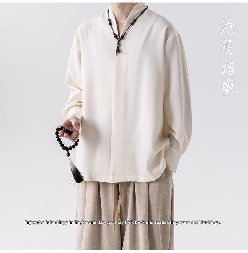 Mens Chinese Style Autumn Trendy Long Sleeve Casual Shirt Jacket