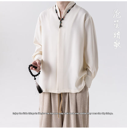 Mens Chinese Style Autumn Trendy Long Sleeve Casual Shirt Jacket