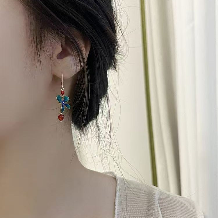 Burnt Blue Red Glaze Earrings | Ancient Style Ming Dynasty Hanfu Cheongsam Accessory