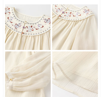 New Chinese Style Embroidered Mesh Shirt | Autumn Light Luxury Elegant Top