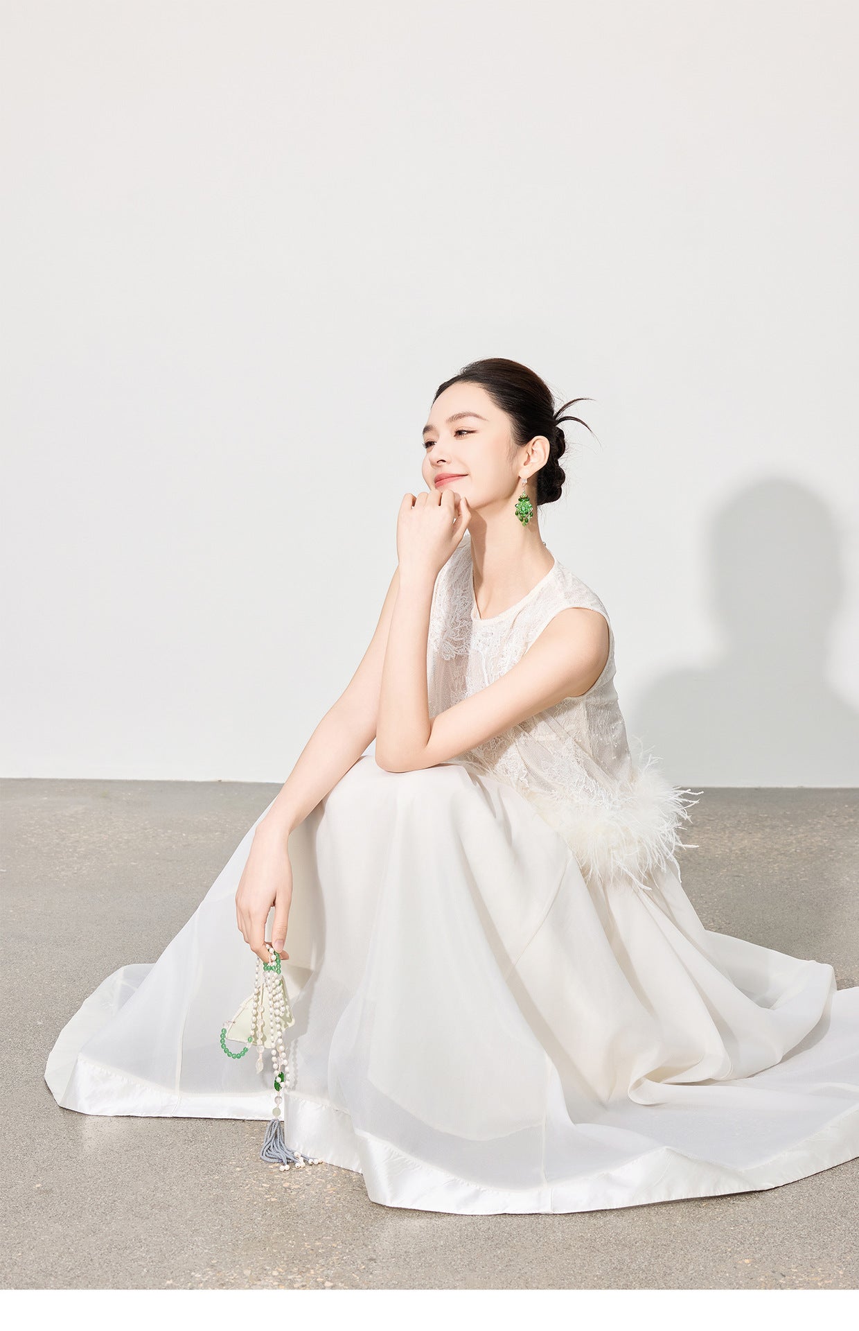 Double-Layer Mesh Patchwork Long Skirt with Elastic Waist