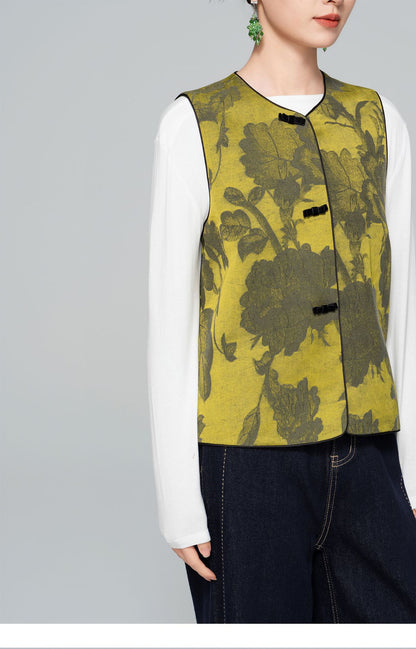 Sophisticated Jacquard Sleeveless Vest for Women