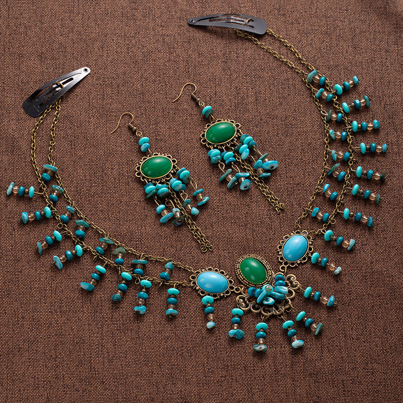 Exotic Ancient Style Hair Ornament Set | Hanfu Earrings Necklace Hair Accessory